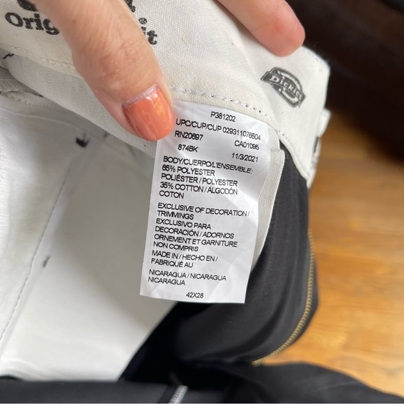 NEW Dickies Mens 874 Original Fit Work Pant Black Sz 42 x 28 NWT - Picture 3 of 3